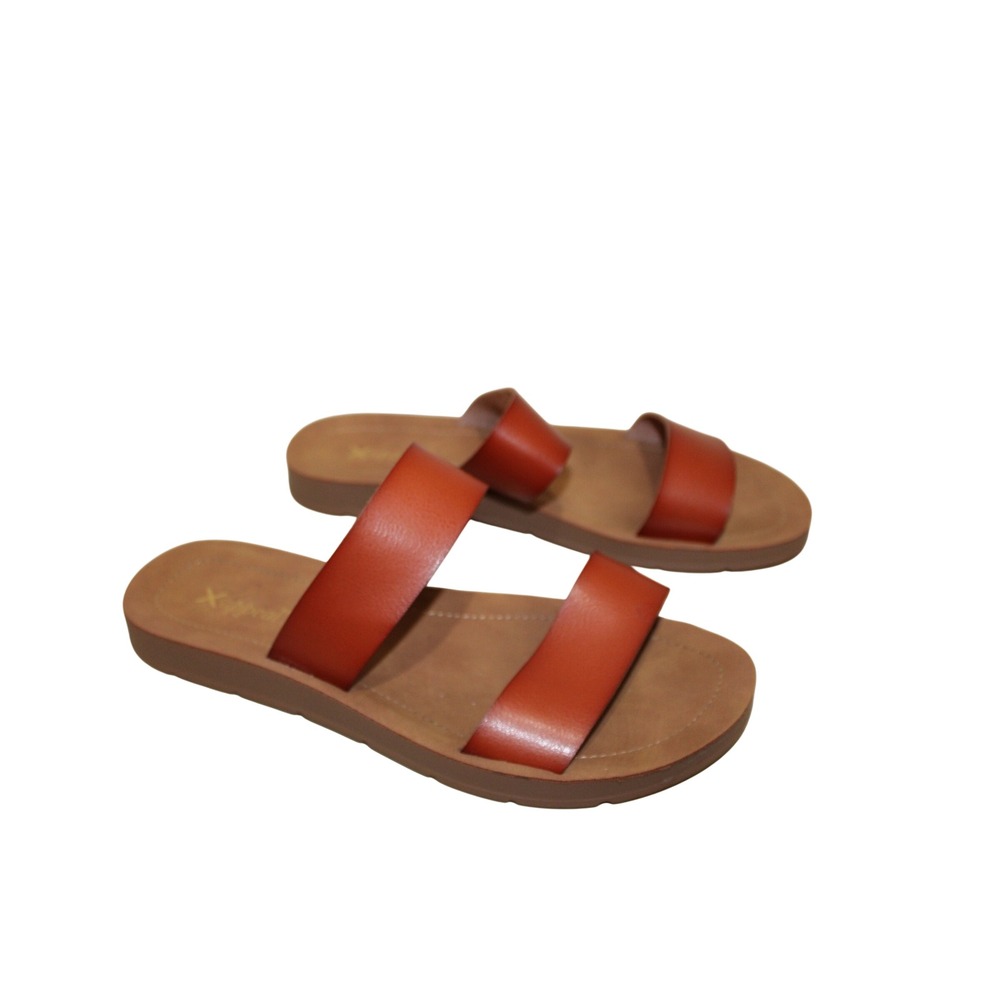 Xappeal Kyley Double Strap Slide Sandals Womens 8M Cognac Brown‎ Minimalist